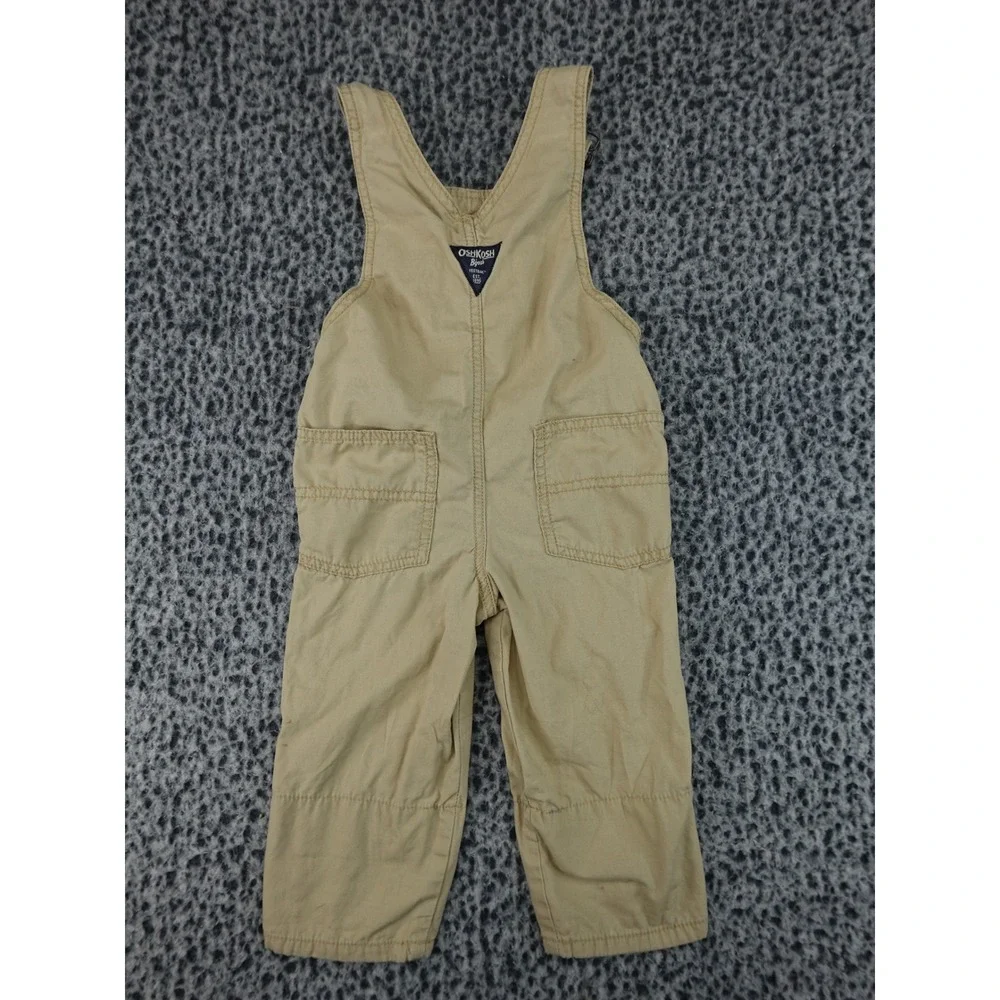OshKosh B'gosh Overalls Toddler 2T Tan Khaki‎ Cotton Vestbak Canvas Bibs